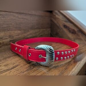 Vintage Western Red Belt with Silver Accents Vegan Leather Sz M